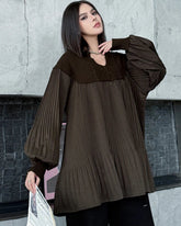 Luxury Japanese Pleated Lantern Sleeve Sweater Top – Designer Knitwear | HEYFANCYSTYLE